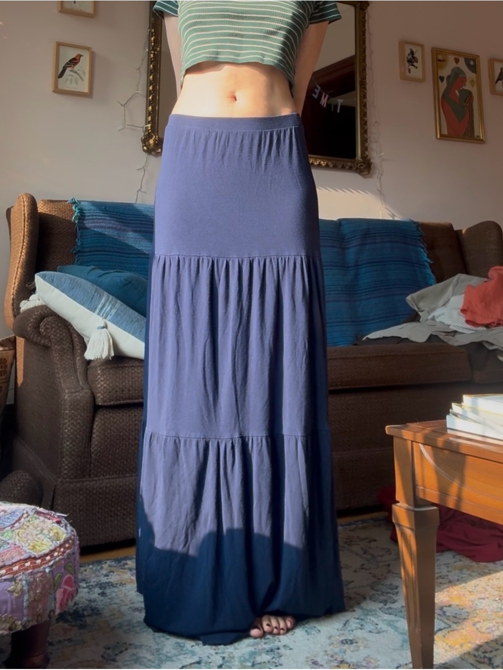 Cynthia Rowley Navy Tiered Maxi Skirt